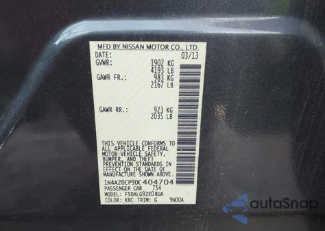 2013 Nissan Leaf Sl z USA, uszkodzony, nr VIN 1N4AZ0CP9DC404704